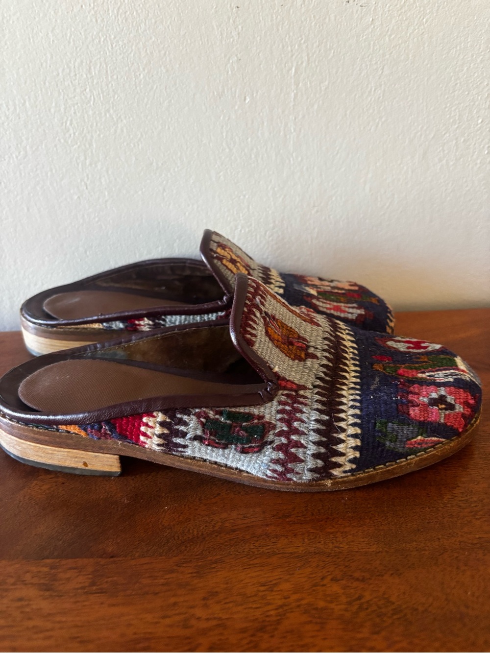 Vintage Kilim Tapestry Handwoven Embroidered Floral Mules Boho Hippie Slides